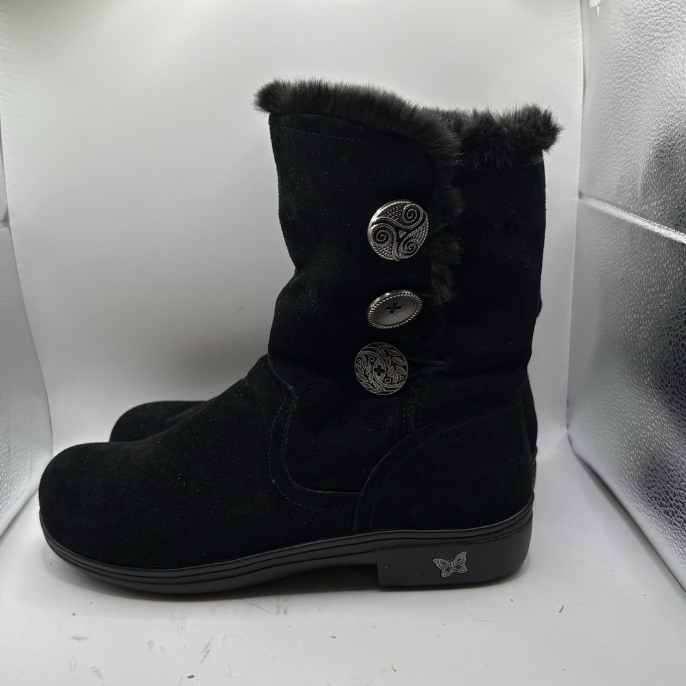 Alegria Nanook Black Leather Suede Mid Winter Boots Sz EU42 US 11 Faux Fur Lined